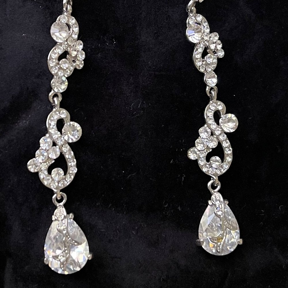 Crystal embellished long tear drop earrings